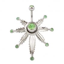 Maple leaf big style body jewelry women green stones belly button ring 14G Stainless Steel navel bar piercing fashion jewelry