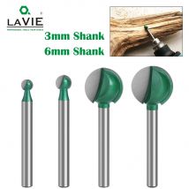 LAVIE 1pc 3mm Or 6mm Shank Ball Nose Round Carving Bit Router Bit For Wood Cove CNC Milling Cutter Radius Core