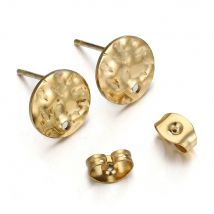 10 Stück Edelstahl-Prägung, runde Ohrstecker mit Ohrring-Rückenstopper für DIY-Schmuckherstellung, goldfarbene Ohrring-Komponenten