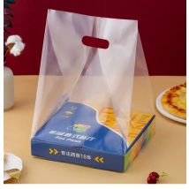 50 Stück transparente Verpackungsbeutel mit Griff für Kuchen, Pizza, zum Mitnehmen von Lebensmitteln