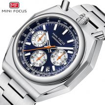 MINI FOCUS Fashion Multifunctional Quartz Watch for Men Calendar Luminous Luxury Stainless Steel Strap Bull Head Mens Watches
