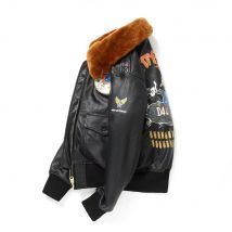 Schwarze Winter-Piloten-Lederjacke für Herren, Militärstil, Europa-Größe, echtes natürliches weiches Schaffell, B10, Flugledermantel