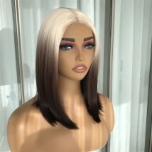 Blond bis braun, kurzer Bob, Wear and Go, leimlose Perücke, synthetische Spitzenperücken für Frauen, vorgeschnitten, vorgezupft, 35,6 cm, für den täglichen Gebrauch
