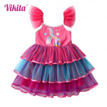 VIKITA Mädchen Hosenträger Kleid Kinder Meerjungfrau Druck Cartoon Sommer Kleider Kinder Geburtstag Party Abendkleid Prinzessin Tutu Kleider