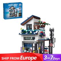 Klemmbausteine Haus Strandhaus Architecture Häuser Bausteine Modell Bausatz,Ferienvilla am Meer Stadthaus Architektur Gebäude House Modular Building Set für Erwachsene und Kinder (813 Teile)
