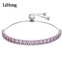 Armband aus 925er-Sterlingsilber, rosa Zirkon-Kristall, verstellbares Armband für Damenschmuck