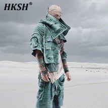HKSH Frühling Neue Männer Flut Punk Sand Abfall Land COS Asymmetrische Dekonstruktion Plissee Mäntel Futuristische Gewaschen Kurze Jacken HK4206