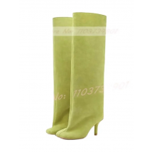 Beige Flock Square Toe Long Boots Women Fashion Pull On Stiletto High Heels Knee-High Boots Ladies Sexy Retro Party Modern Shoes