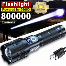 800000 lm Torcia LEP ad alta potenza a luce forte a lungo raggio Ricarica USB 26650 Batteria Zoom telescopico esterno Torcia super luminosa