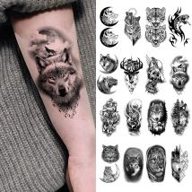 10szt Wodoodporna tymczasowa naklejka na tatuaż Ciemny wilk Lew Tygrys Orzeł Wąż Jeleń Szkielet Skorpion Body Art Tatuaż na ramię Kobiety Mężczyźni