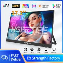 HGFRTEE 17,3 Zoll FHD 100 % SRGB tragbarer Monitor Gaming-PC Externer Bildschirm Unterstützung Typ-C HDMI für Switch Laptop Xbox