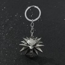 Portachiavi con testa di lupo con ciondolo da gioco, mago strega, portachiavi in metallo in lega di zinco stile punk, decorazione con ciondolo retrò
