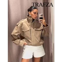 Damska kurtka zamszowa 2025 Nowa wiosenna moda Długi rękaw Zapinana na zamek Luźny płaszcz Elegancka odzież wierzchnia damska w stylu high street ﻿