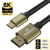 MOSHOU Kabel kompatybilny z Mini HDMI na HDMI 8K@60Hz 4K@120Hz Szybki kabel HDMI na Mini HDMI Dwukierunkowy przewód 2.1 do HDTV