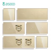 BSEED EU-Standard 1/2/3 Gang Touch-Schalter 1-Wege-Lichtsensorschalter mit USB-Buchsen Wandsteckdosen Typ-C-Anschlüssen Glasscheibe