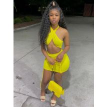 Cross Halter Top Sexy Two Piece Set Mini Skirt and Top Set Women Festival Clothing Summer Club Outfits for Women Matching Sets