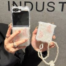 Schmetterling 3D Handyhülle für Samsung Galaxy Z Flip 6 5 4 3 Armband Welle stoßfeste Abdeckung für Samsung Z Flip 6 mit Lanyard-Abdeckung