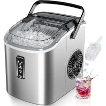Macchina per cubetti di ghiaccio piccola argento, 9 dadi in 6 minuti, 12 kg/24 ore, 2 dimensioni gelato e autopulente per uso domestico/bar