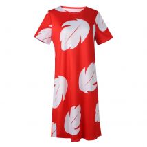 Costume Lilo da donna con foglie rosse, pigiama a maniche corte, abito stampato con foglie hawaiane, abito estivo da spiaggia
