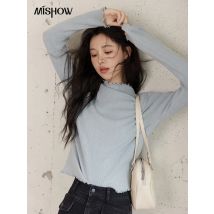 MISHOW Unten Gestrickte Pullover Frauen Rüschen Rand Hohe Kragen Langarm 2025, Winter Solide Dünne Dünne Interne Tops MXD48Z0850