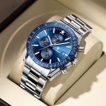 POEDAGAR Orologio da uomo di lusso Cronografo impermeabile con data luminosa Orologio da polso al quarzo da uomo Orologi sportivi da uomo in acciaio inossidabile di moda