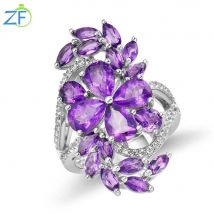GZ ZONGFA Original-Ring aus 925er-Sterlingsilber für Damen, 7 Karat, natürlicher Amethyst,