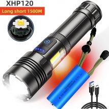 Super leistungsstarke Taschenlampe XHP120 LED wiederaufladbare taktische Taschenlampe 1500 m starkes Licht mit großer Reichweite, 18650-Akku oder 26650-Akku