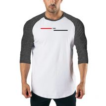 Fitness Sport Drei Viertel Sleeve Shirts Baumwolle Patchwork Gym Bodybuilding Workout T-shirts männer Slim Fit Lauf T Tops