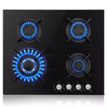 TopStrong 60 cm Black Tempered Glass 4 Burners  NG/LPG Convertible Gas Cooktop Built-in Hob