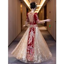 Velvet Xiuhe Clothing 2025 New Bridal Wedding Dress Chinese Large Size 6XL Toast Dress Spring/Summer Female Qipao
