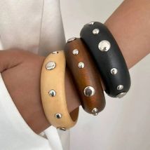 IngeSight.Z Vintage Holz Runde Stern Nieten Breite Armreifen Frauen Ethnischen Stil Geometrische Chunky Charme Armbänder Armband Schmuck