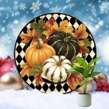 Willkommensschild „Vintage Autumn Pumpkins“ – 1 Stück 20,3 x 20,3 cm, 2D-flacher runder Aluminiumkranz, rustikale Erntedekoration für Büro, Bauernhaus