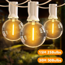 30M 15M Fata String Light G40 LED Ball Festoon Luci collegabili Decorazione della stringa di luce di nozze per la festa in giardino nel cortile