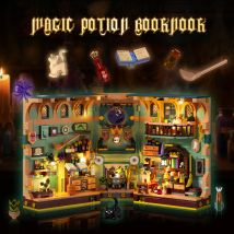 Set di costruzione di libri con pozione magica con fermalibri fai-da-te leggero per decorazioni per la casa, scaffale in miniatura, modello di mattoni per adulti e bambini