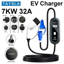 TAYSLA 7 kW 32 A EV-Ladegerät Typ 2 Typ 1 GBT Elektroauto-Ladegerät 5 m Kabel 110–220 V 7 kW Wallbox CEE-Stecker für Elektrofahrzeuge