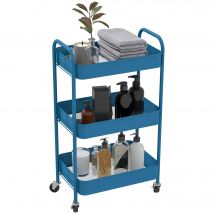 HOMCOM-Carrito Auxiliar con Ruedas, con 3 Cestas, 45x30,6x79 cm, Azul Oscuro