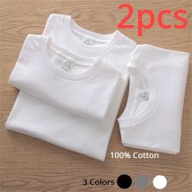 2PCS 100% cotone solido magliette da uomo e da donna manica corta bianca magliette casual traspirante allentato girocollo t-shirt coppia top