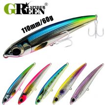 GREENSPIDER 110MM 60G Sinking Pencil Angelköder Wobbler Stickbait Künstlicher harter Köder für Sea Tuna GT Angelköder 5X Haken