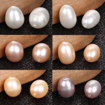 2 stücke 8-10mm Halb-loch Natürliche Weiße Süßwasser Perle Reis Form Perlen Für Schmuck Machen fit DIY Frauen Armband Halskette Ohrring