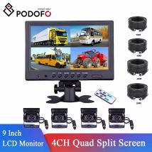 Podofo veicolo auto vista posteriore 9 "Monitor LCD 4CH Quad Split Screen 4Pin per Bus camion Caravan Van Camper Camper telecamera di parcheggio