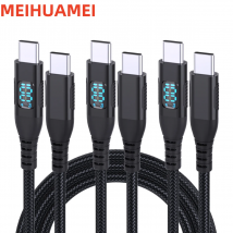 Kabel USB C do USB C w oplocie nylonowym 3m (10 stóp), 5A 100W, szybkie ładowanie i transmisja danych z wyświetlaczem LED, do iPhone 16 15 X Xiaomi Poco Sam