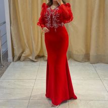 Maßgeschneiderte A-Linie-Abendkleider, bodenlang, V-Ausschnitt, volle Ärmel, Abendkleid, modisches, mit Pailletten besetztes, schlichtes, drapiertes Partykleid