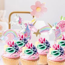 24Pcs Unicorn Cupcake Topper Purple Series Cake Toppers For Kids Unicorn Themed Birthday Party DIY Cake Decoration Supplies