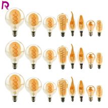Bombilla LED de Filamento Espiral Retro A60 C35 ST64 T45 G80 G95 G125 T1225 4W E27 220V Regulable, Lámpara Edison 2200K Luz LED Amarilla Cálida
