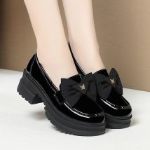 Frühling Frauen britischen Stil flache Lack leder schwarze Slipper dicken Boden Bogen Plattform Schuhe 2024 med Heels Single Pumps