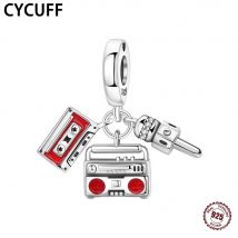 CYCUFF 2025 Neue 925 Sterling Silber Retro Musik Charms Anhänger frauen Armband Trendy Geburtstag Party DIY Schmuck Machen Geschenk