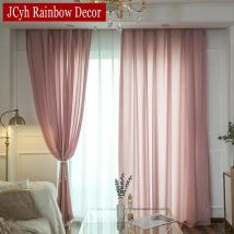 Halbzerkleinerte rosa transparente Vorhänge für Schlafzimmer, Mädchen, Wohnzimmer, Voile-Tüllvorhänge, Fensterbehandlungen, einfarbige Party-Vorhänge