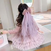 Baby Mädchen kleider Lolita Elegante prinzessin kleid Glänzenden Kinder Kleidung Teenager Lange Hülse einteiliges Roben Hohe Taille Garn vestido