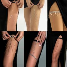 IngeSight.Z Böhmische Kristall-elastische Bein-Oberschenkelkette für Frauen, sexy mehrschichtige Quaste, Strass-Geschirr, verstellbarer Körperschmuck