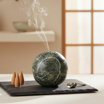 Marble Incense Holder Natural Stone Mubkhar Handmade Sphere Incense Burner for Meditation
